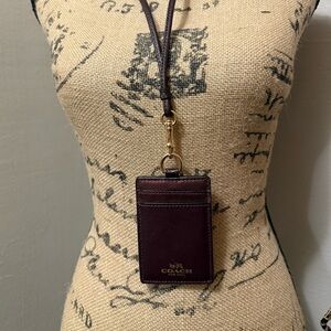 Coach Purple Leather ID Holder with Gold Accents